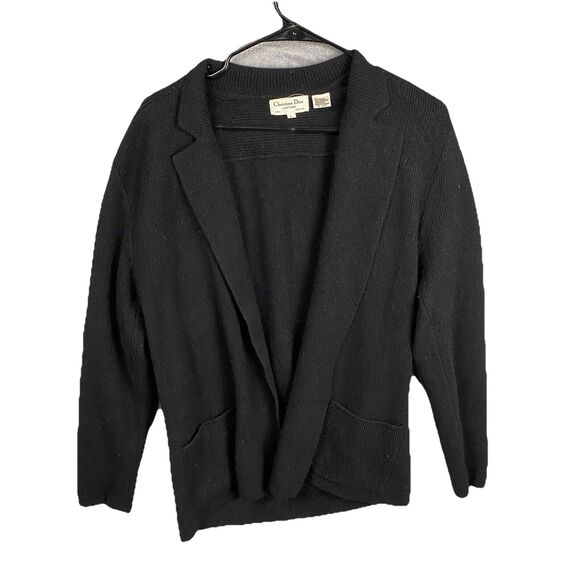 Christian Dior Women's Vtg Sweater Cardigan Black Angora Wool L Preppy Old Money - Picture 1 of 6